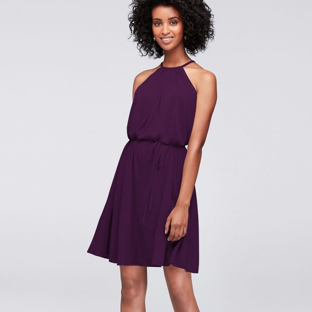 Soft Mesh Halter Short Bridesmaid Dress